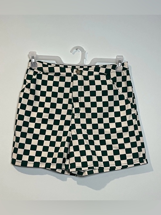 wild fable Pants - Wild Fable Women’s Green White Checkered High Rise Retro Pockets Shorts Sz Small